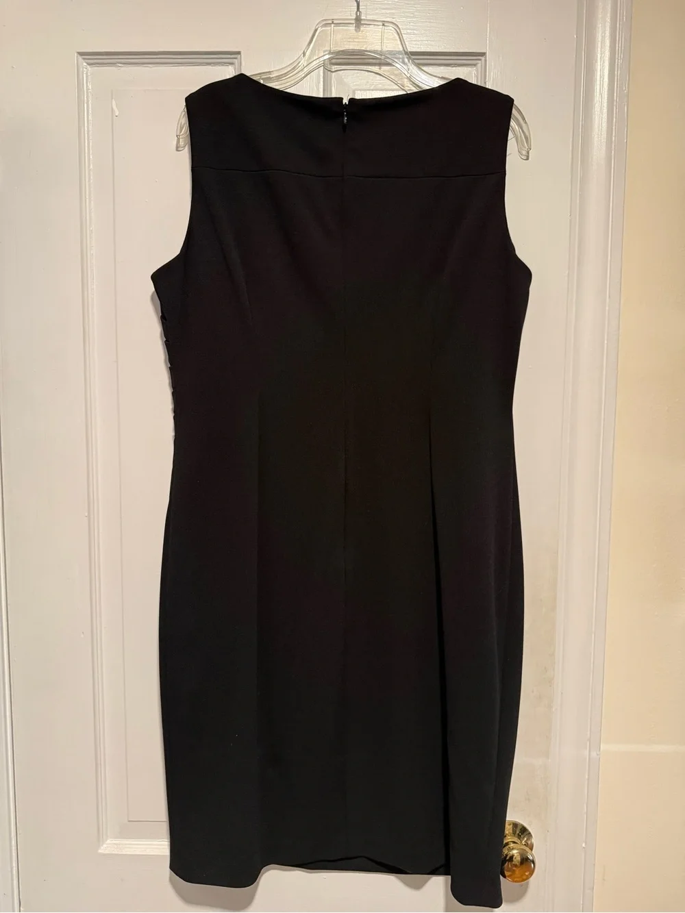 Calvin Klein Black Sleeveless Sheath Dress with Asymmetric Pleat Details